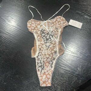 NWT For Love and Lemons Skivvies White Lace Bodysuit